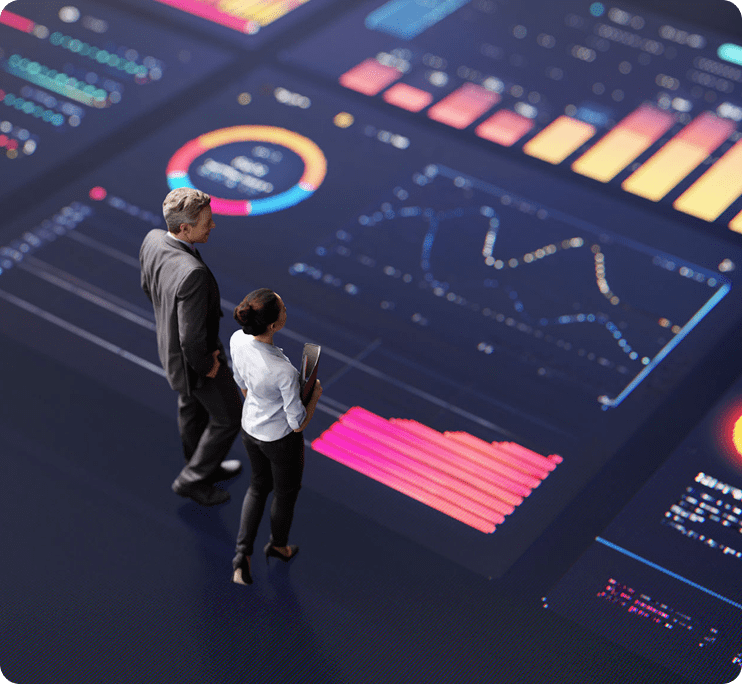 Business people analyzing digital data charts