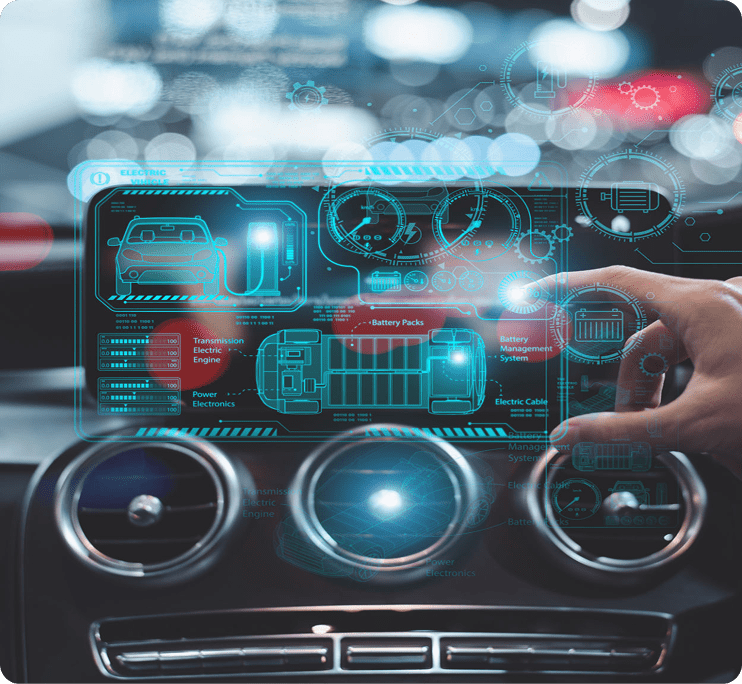 Futuristic car dashboard with digital display