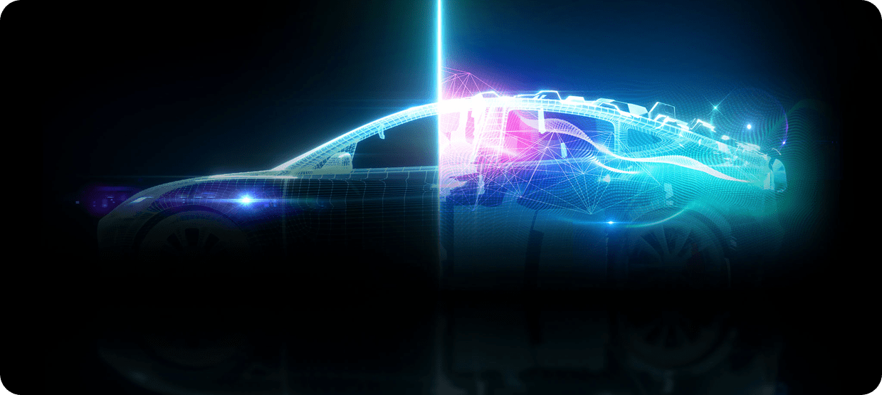Neon-lit car silhouette in dark setting