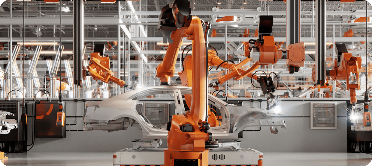 Industrial robots in automotive production line